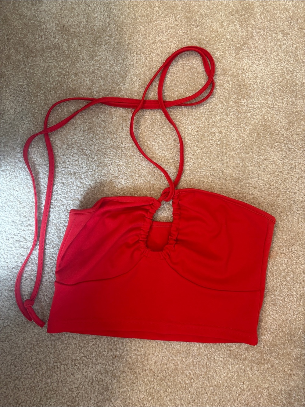 Red Halter Crop Top with Front Keyhole